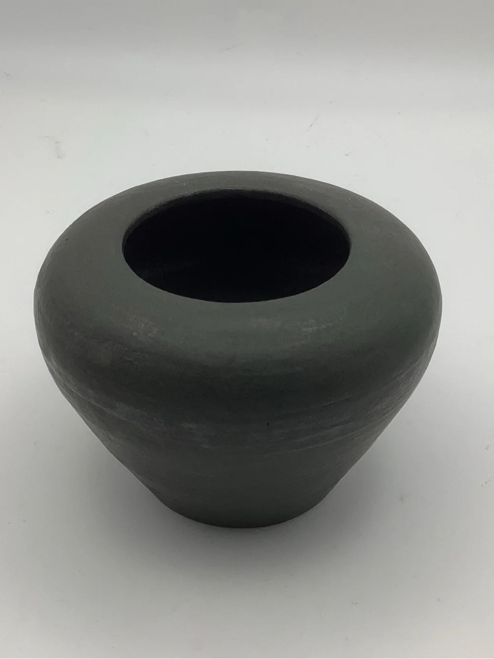 Two Matte Charcoal Gray Pottery Vases